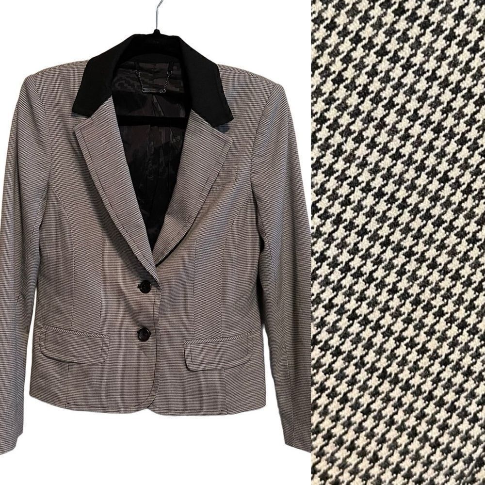 Trina Turk- Ivy League Blazer Black & White Houndstooth Patch Elbow, Size 8